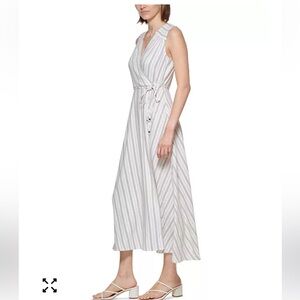 NWT Calvin Klein Gray and White Striped Maxi Dress